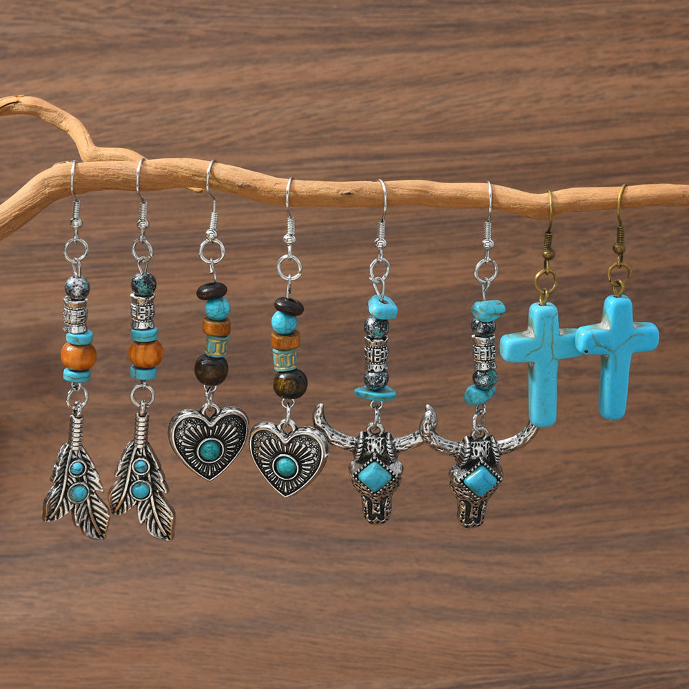 Wholesale Retro Bohemian Turquoise Western Style Earring