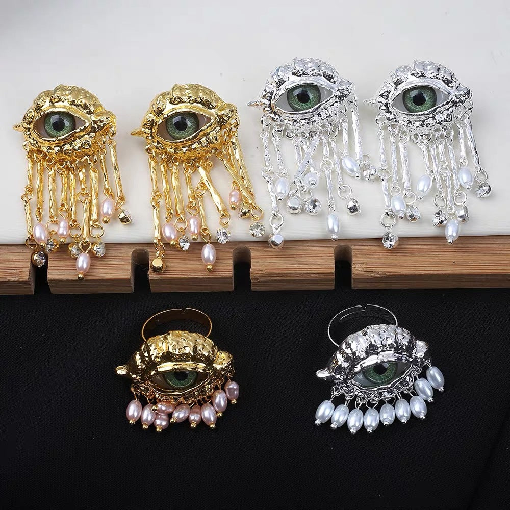 Wholesale Devil's Eye Pearl Tassel Ring