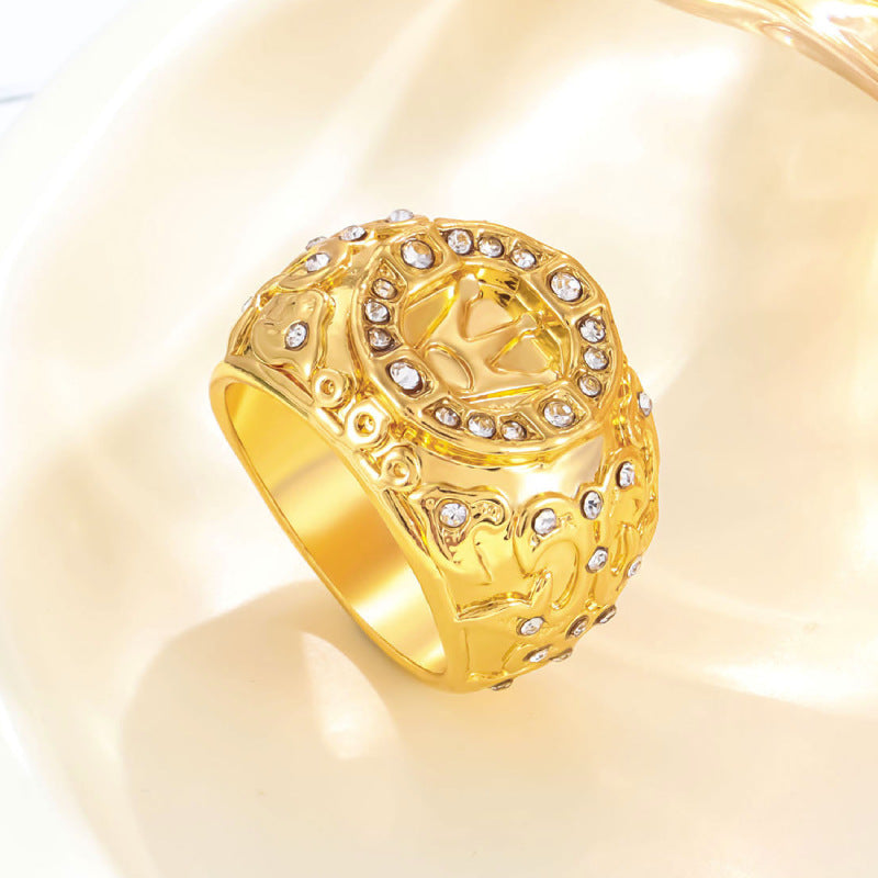 Wholesale 18k Gold Plated Ring Vintage Carved Diamond Men's Ring ACC-RS-LR008