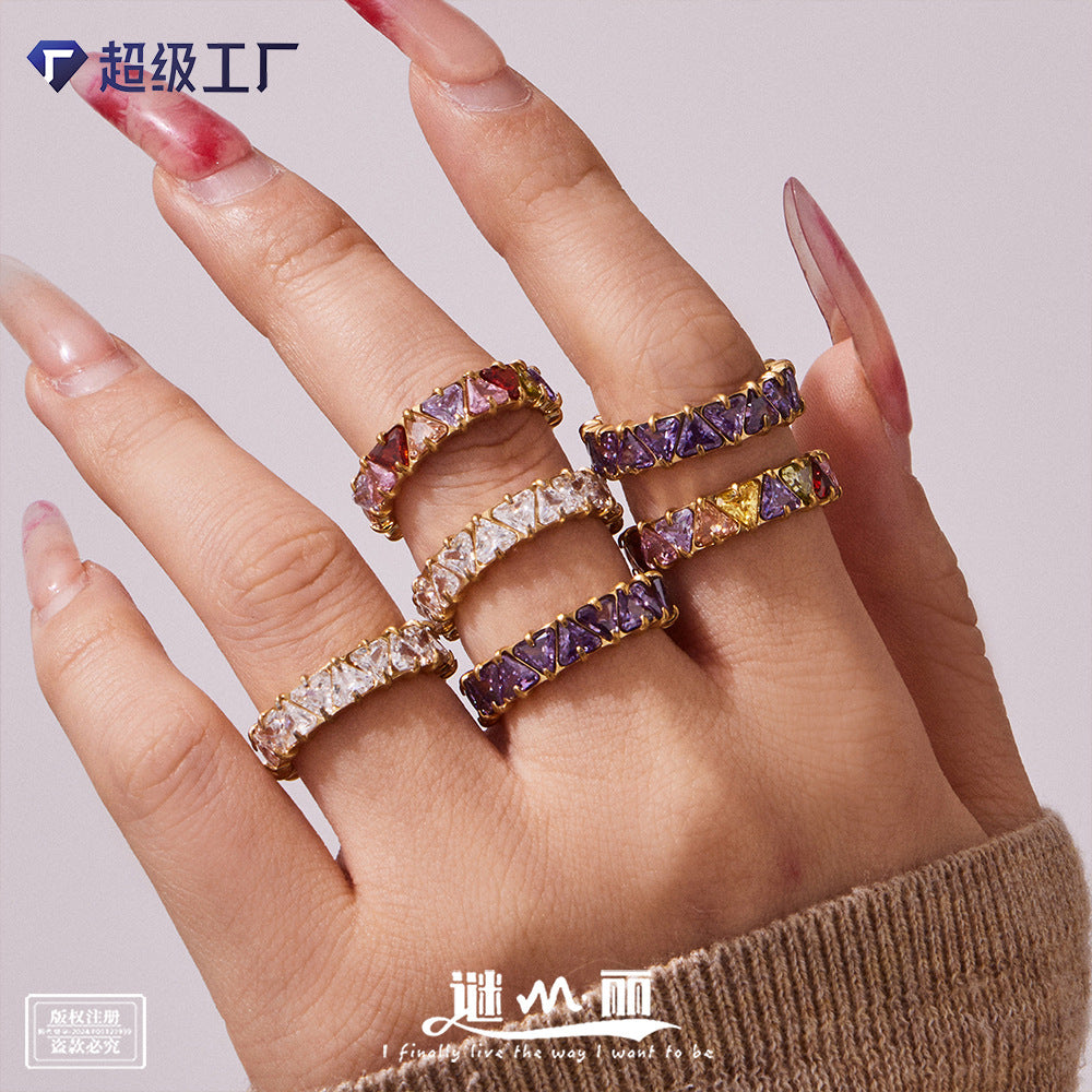 Wholesale Chic Stainless Steel Claw Set Triangle Zirconia Ring Everyday Wear Fashion Jewelry Accessory