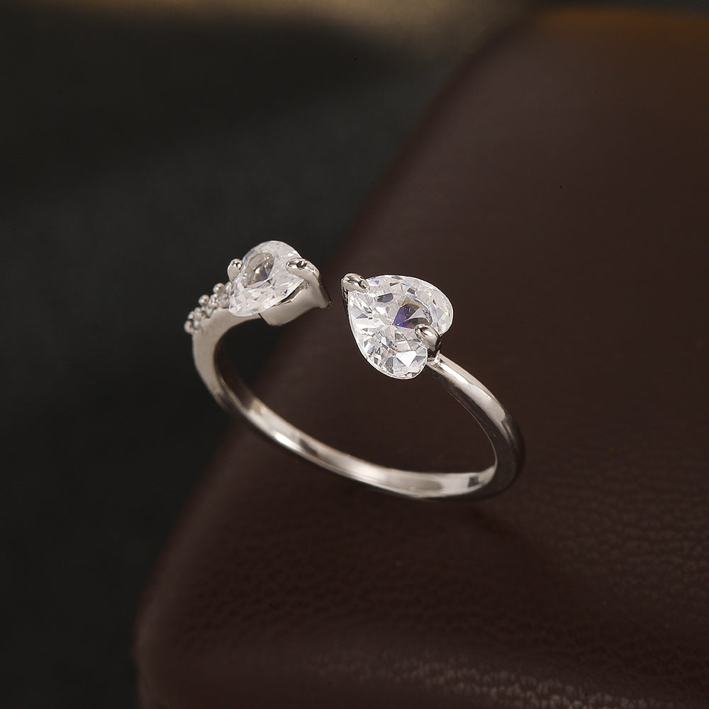 Wholesale Trendy Heart Shaped Zircon Open Ring Jewelry Accessory For Party Gift