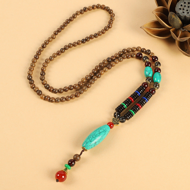 Wholesale Retro Ethnic Style Sweater Chain Long High-end Wooden Pendant Vintage Long Necklace ACC-NE-Luox003