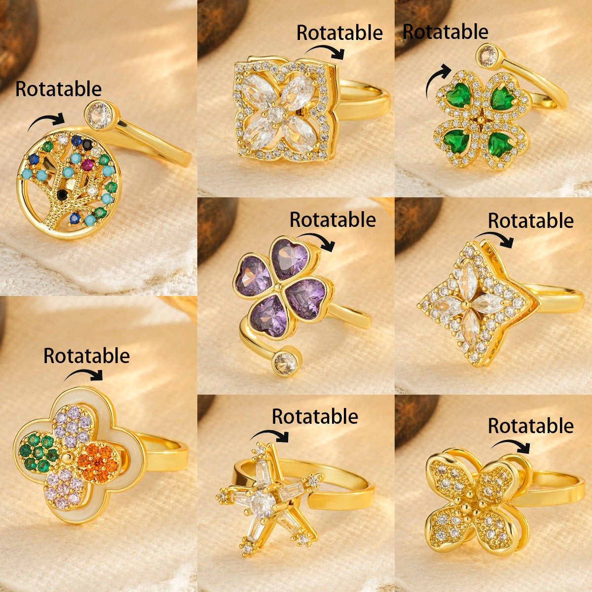 Wholesale Trendy Copper Adjustable Ring with Colorful Zircon Tree of Life Design,  Fashion Jewelry Accessory for Daily Wear