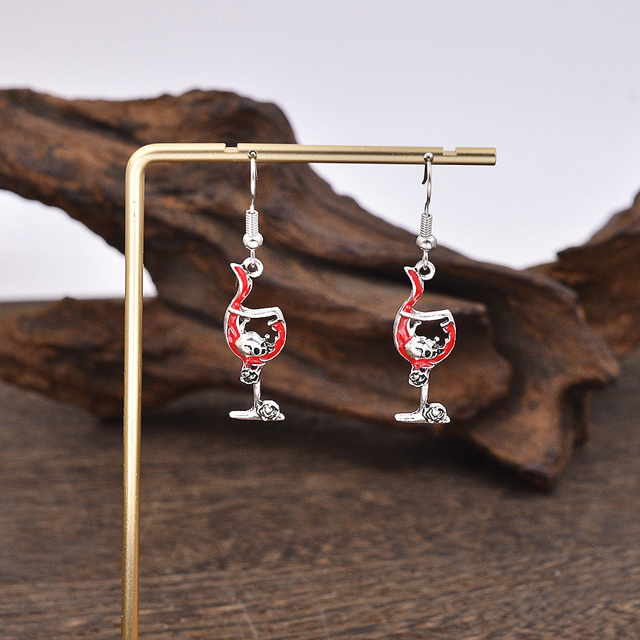 Wholesale Antique Silver Skull Goblet Drop Earrings Retro Punk  Jewelry Accessory Trendy Party Wear For Women