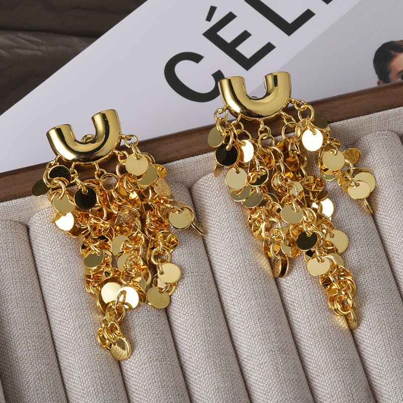 Wholesale  Metal Style Sequin Tassel Elegant Earrings