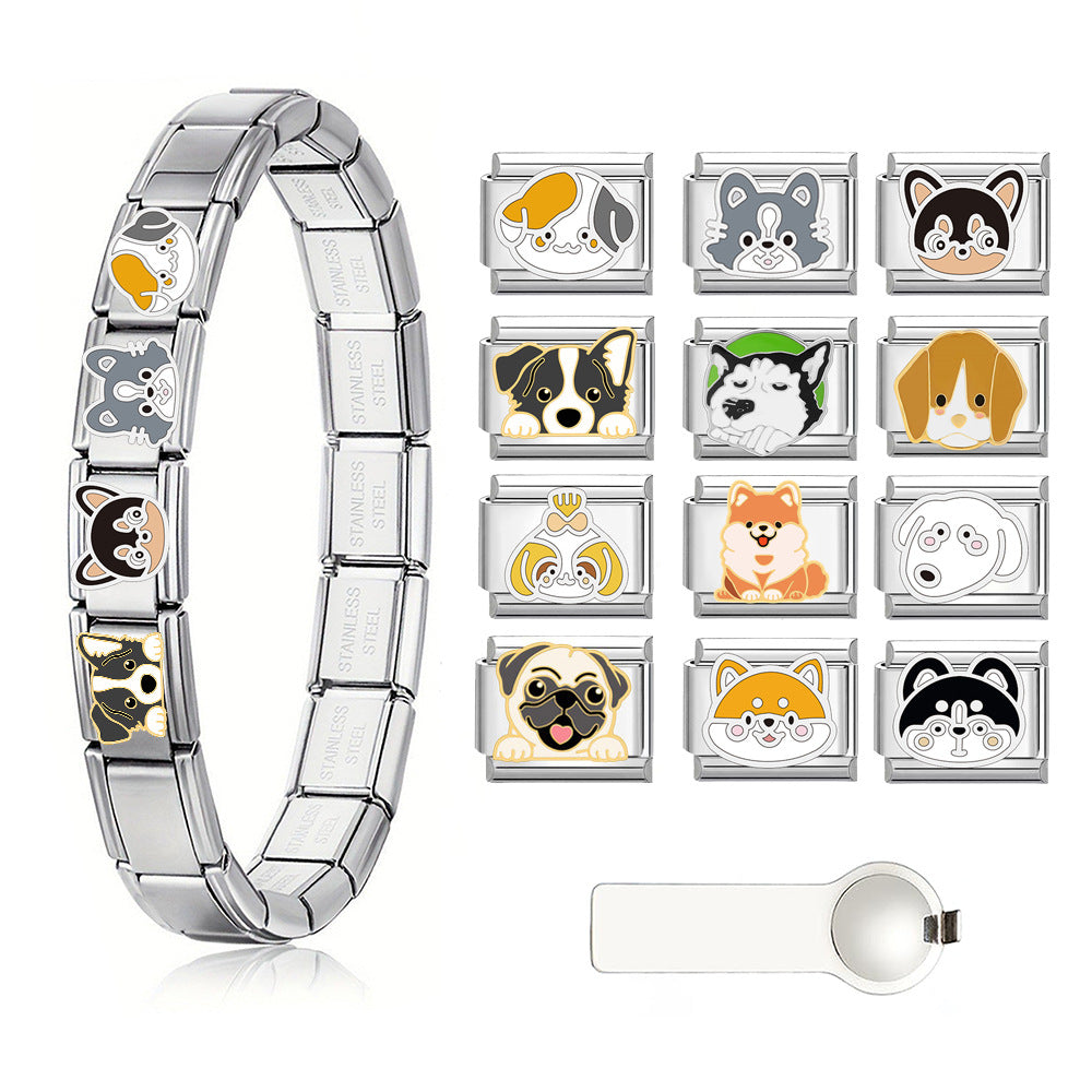 Wholesale 9mm Italian Charm Starter Bracelets DIY square Single Section Creative Stainless Steel Composable Bracelet