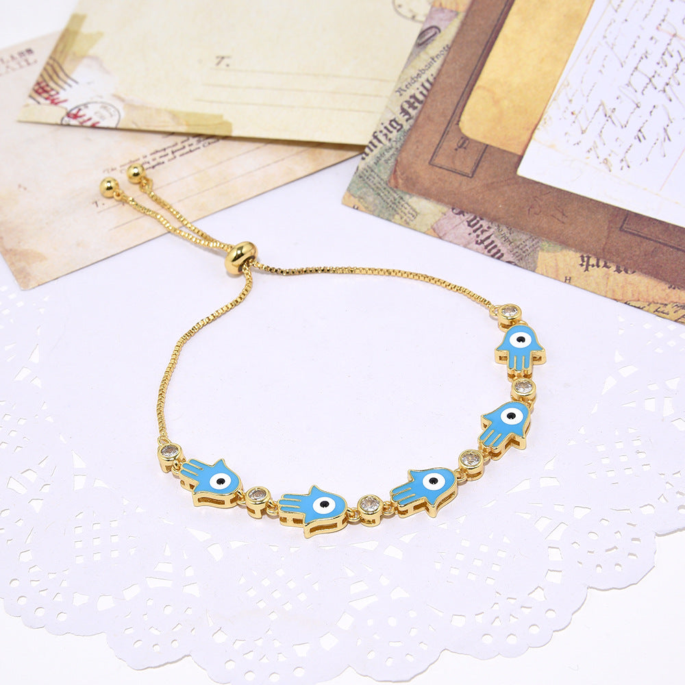 Wholesale Micro-inlaid Zircon Palm Oil-dripping Devil' s Eye Bracelet