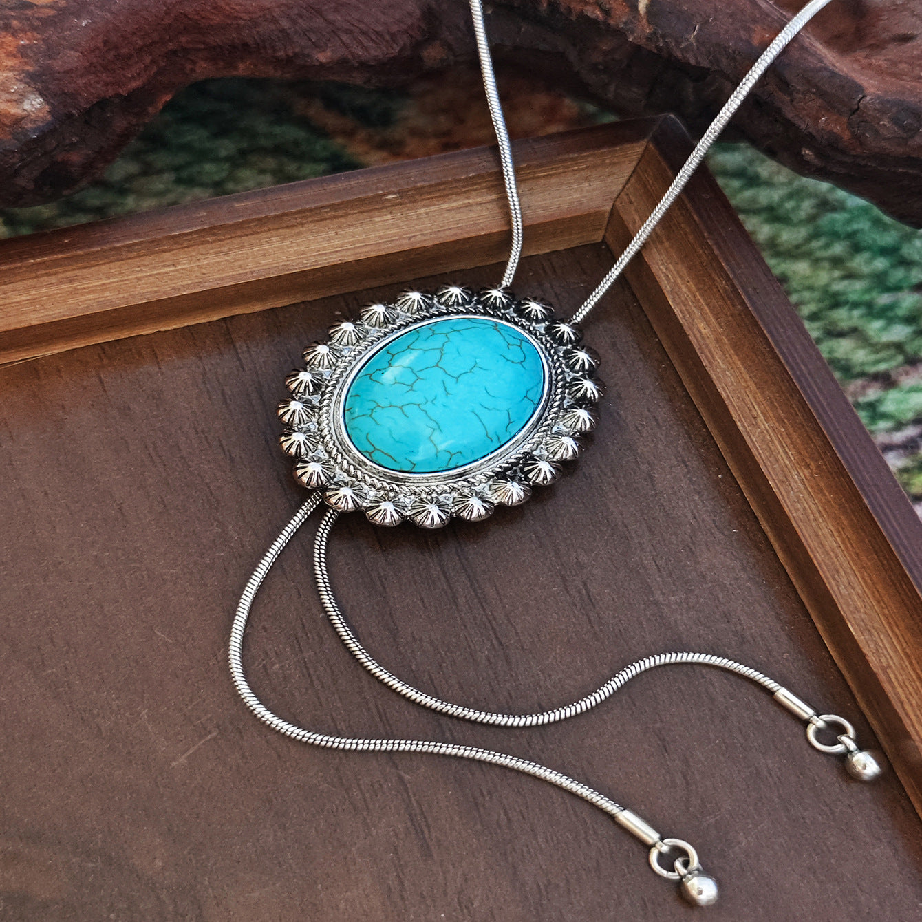 Wholesale Women S Turquoise Necklace Zinc Alloy Adjustable Chain Retro Bohemian Ethnic Style Jewelry Accessory