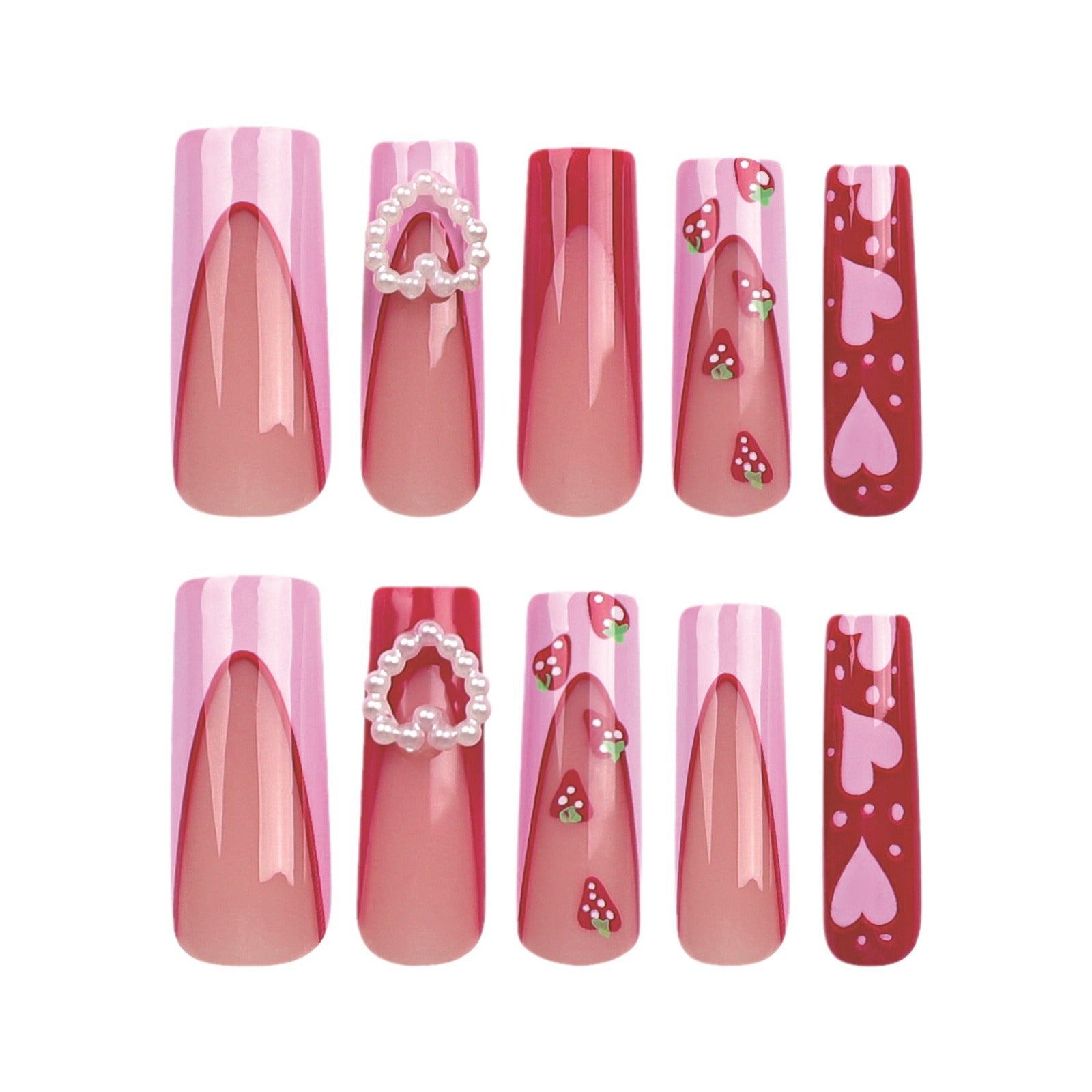 Wholesale 24 Pieces/box Valentine's Day Love Pearl Press-on Nails Kits  ACC-NS-LeFan017