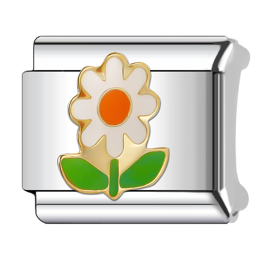 Wholesale Italian Charm Bracelet 9mm DIY Splicing Flower Series Stainless Steel Composable Bracelet