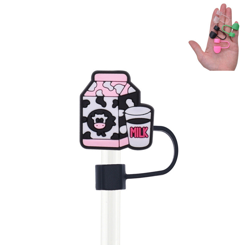 Wholesale Random 100pcs Cute Cow PVC Soft Straw Tube Cap