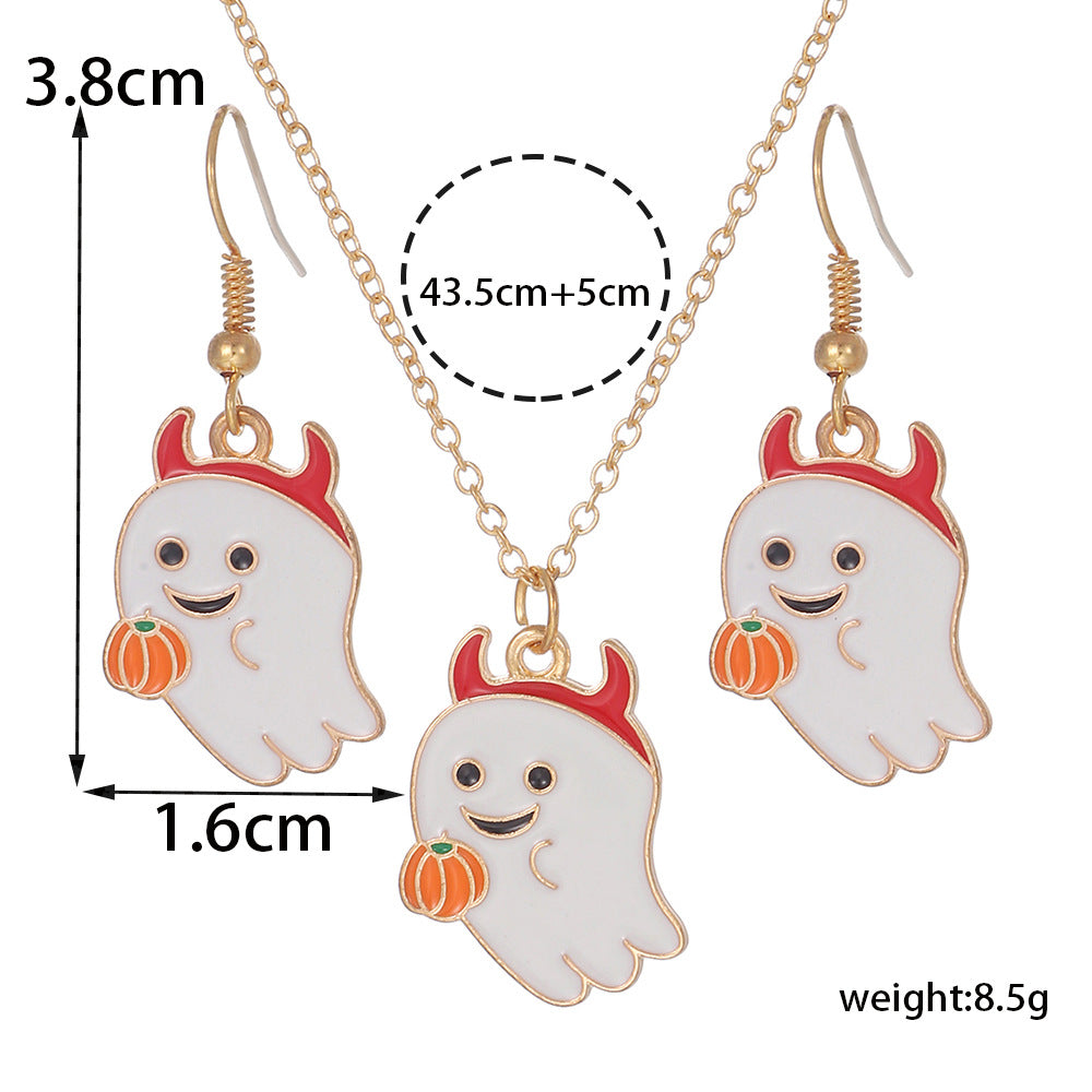 Wholesale Halloween Cartoon Funny Ring Ghost Earrings Necklaces Set ACC-NE-Zhey005
