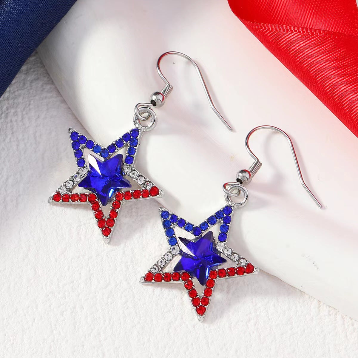 Wholesale American Independence Day Alloy Diamond Pentagram Zinc Alloy Earrings ACC-ES-MingXin001