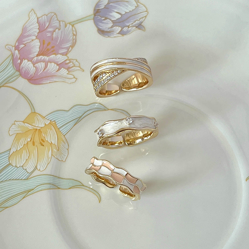 Wholesale  Pearl fritillary ring colorful zircon open index finger ring