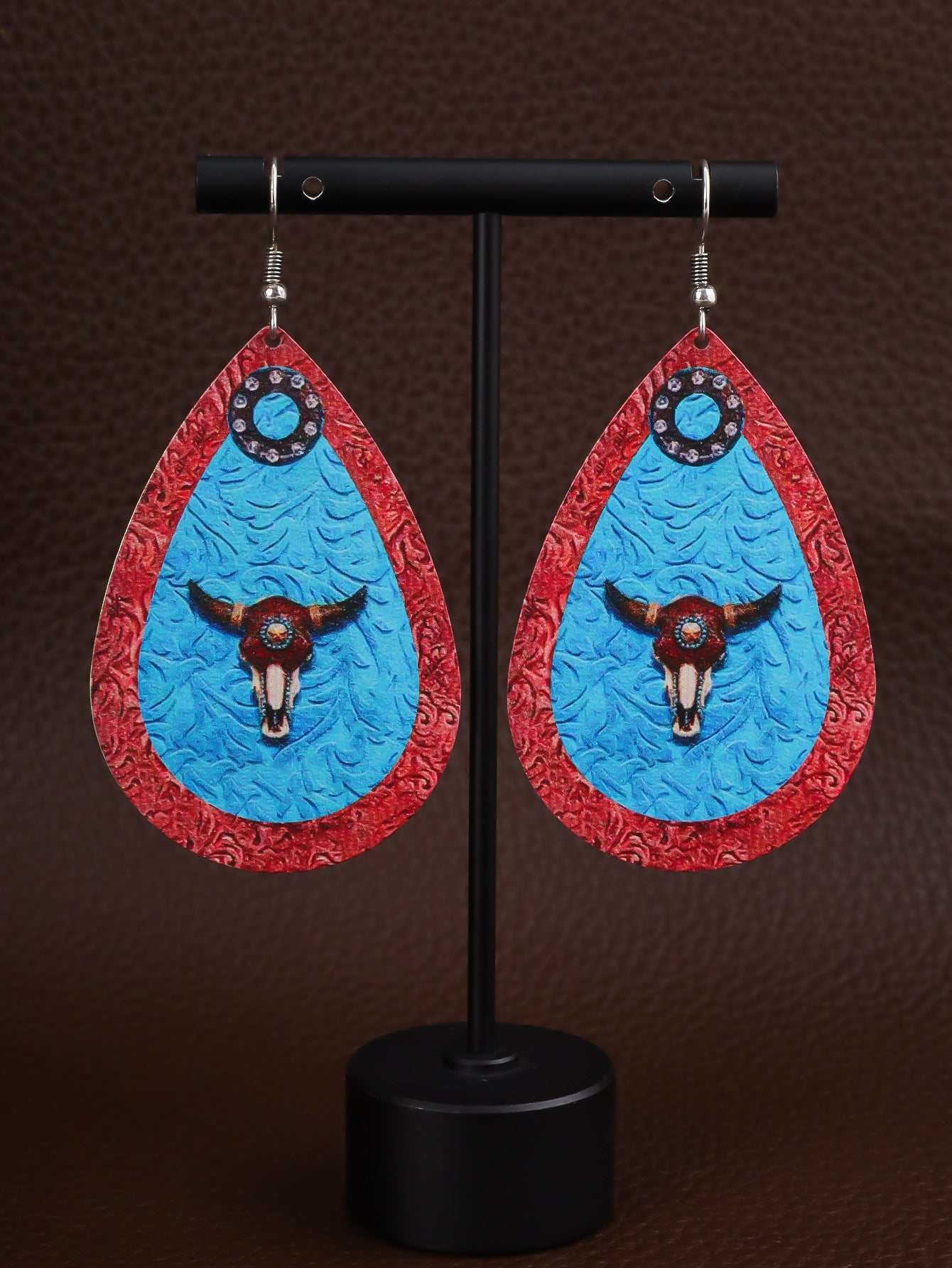 Wholesale  western wind embossed leather earrings