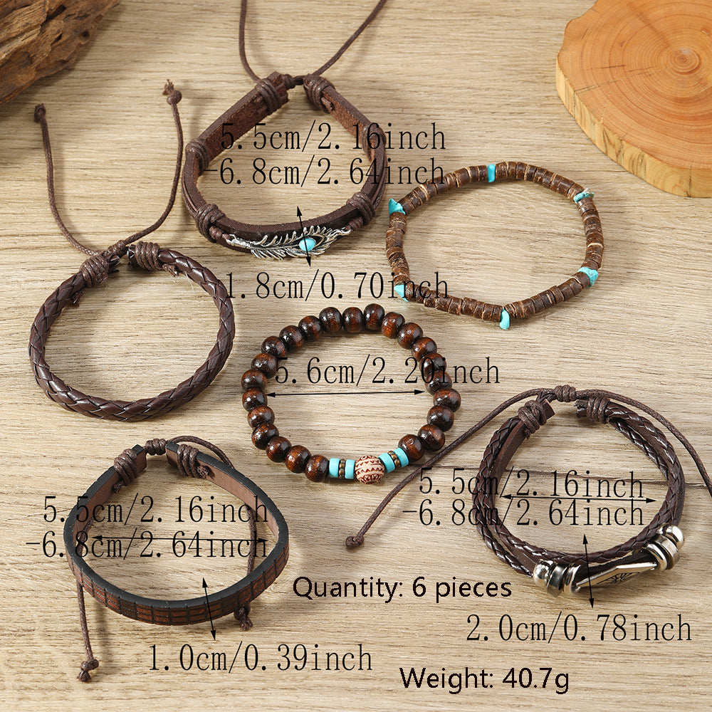 Wholesale  Wooden Beads Beaded Alloy Diamond Peacock Feather Handmade Woven Bracelet