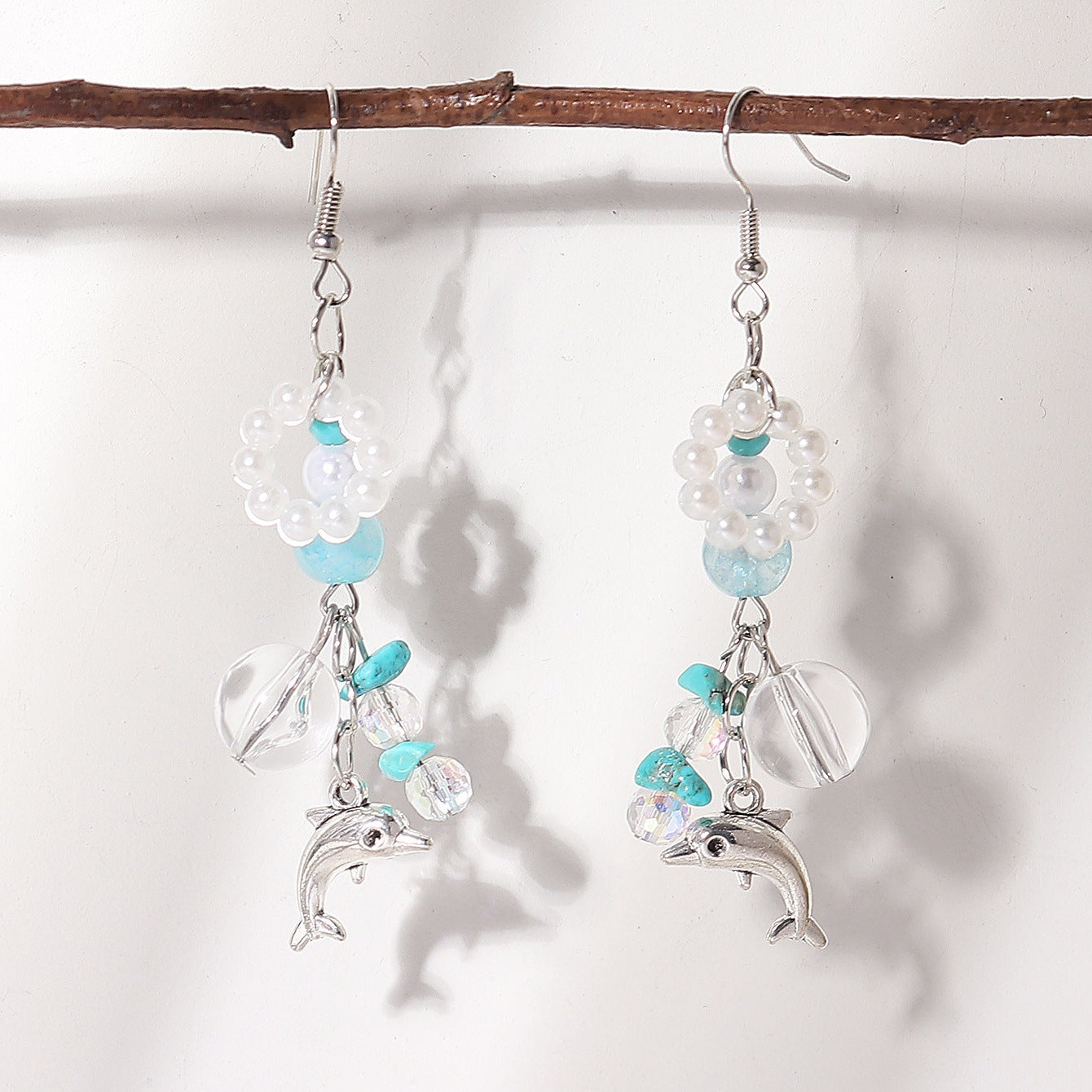Wholesale Beaded Handmade Rhinestone Dolphin Colored Rice Bead Earrings