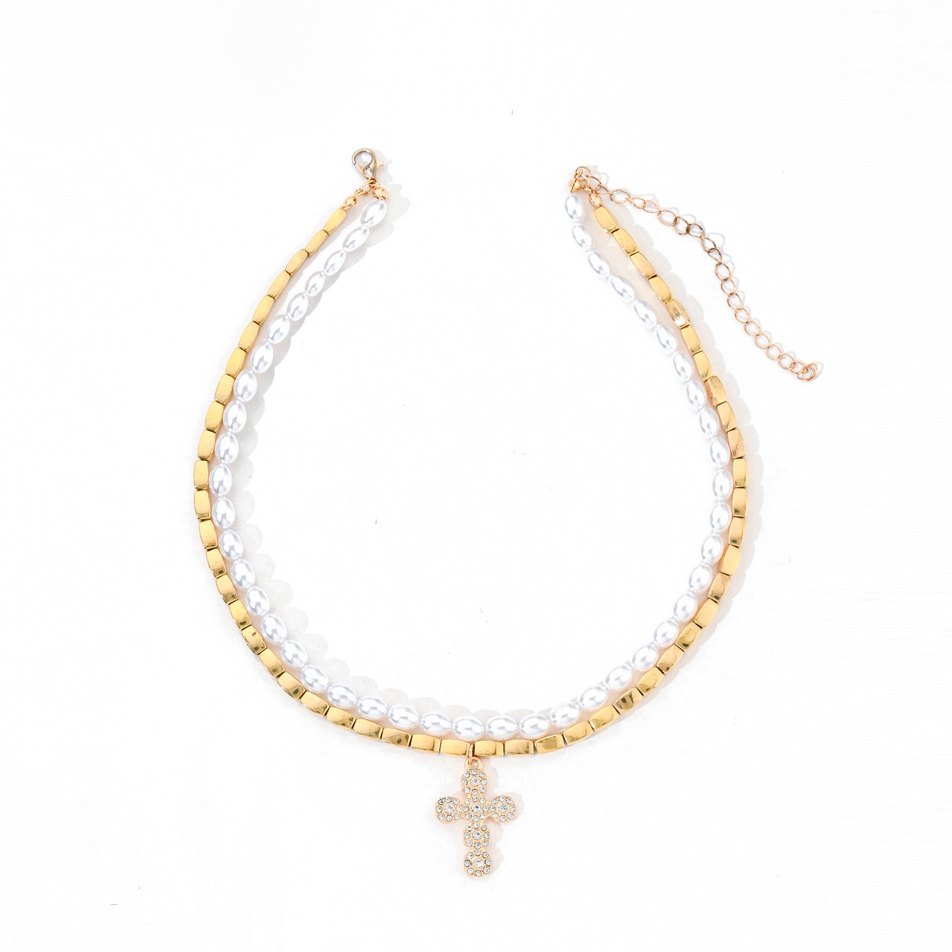 Wholesale Baroque Artificial Pearl Necklace with Cross Pendant,  Handmade Chic Jewelry Accessory for Women,  Boutique Resale
