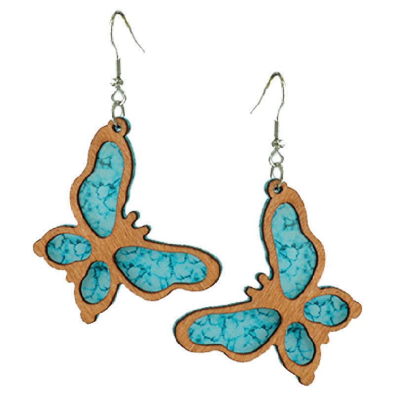 Wholesale 2 Pairs/pack Seahorse Cool Butterfly Turtle Wooden Earrings ACC-ES-HY089