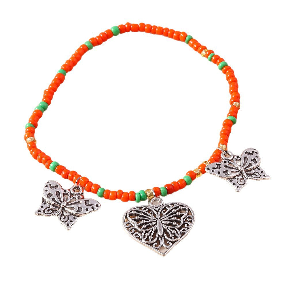 Wholesale  retro  butterfly anklet foot ornaments  love rice bead anklet foot ornaments