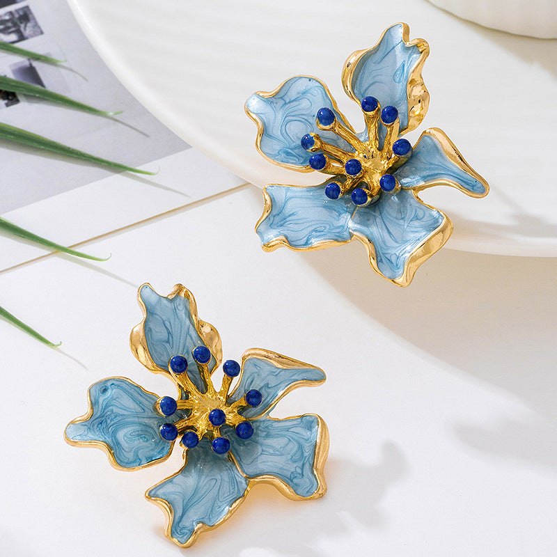 Wholesale Colorful Irregular Halo Drip Oil Flower Earrings - Chic Fashion Jewelry Accessory