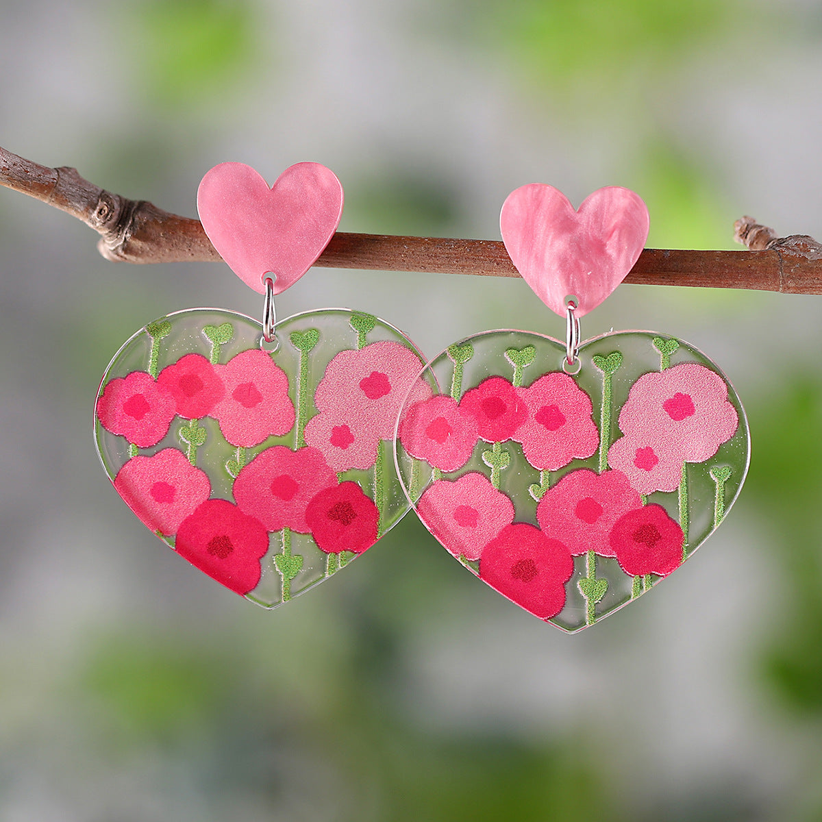 Wholesale  Flower Love Acrylic Pendant Earrings