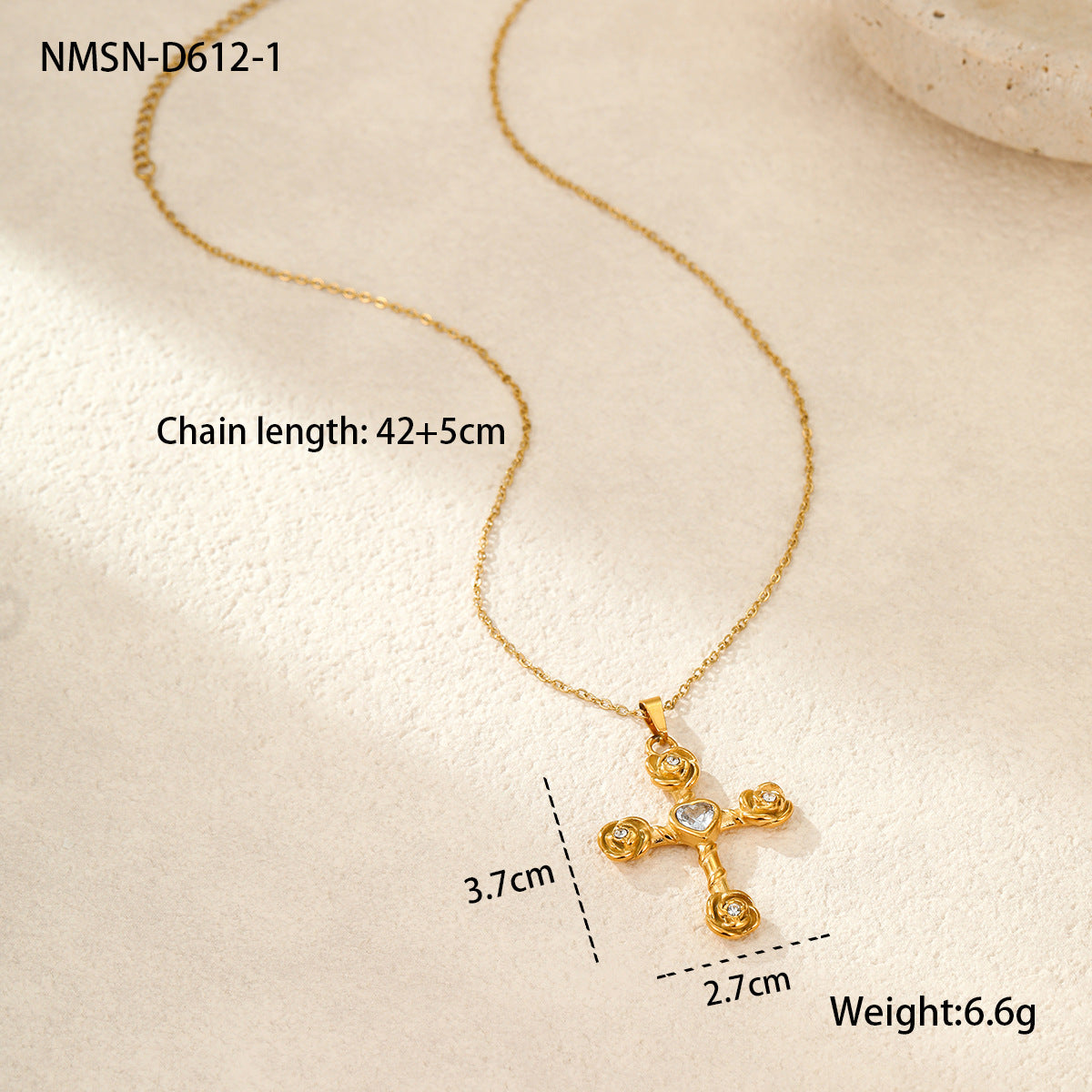 Wholesale  stainless steel 18k gold diamond rose cross pendant necklaces