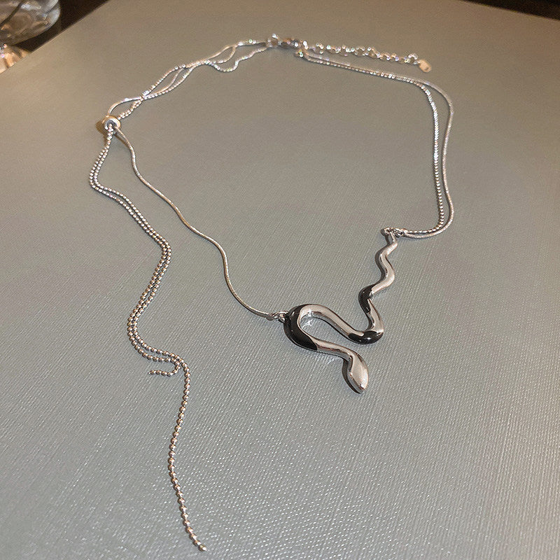 Wholesale Titanium Steel Minimalist Serpentine Double-layer Choker Necklace