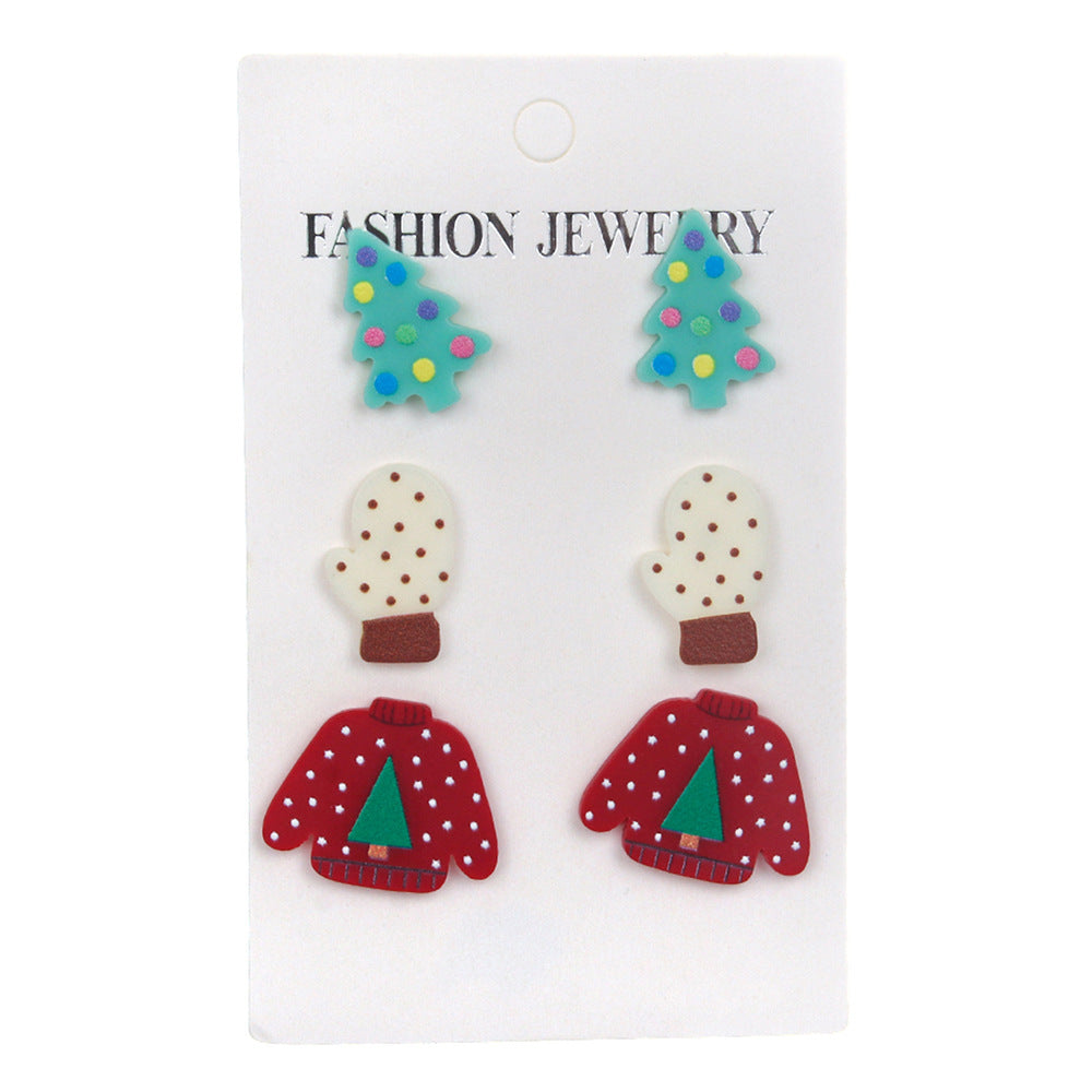 Wholesale  3-Piece Christmas  Tree Gloves Sweater Acrylic Pendant Earrings