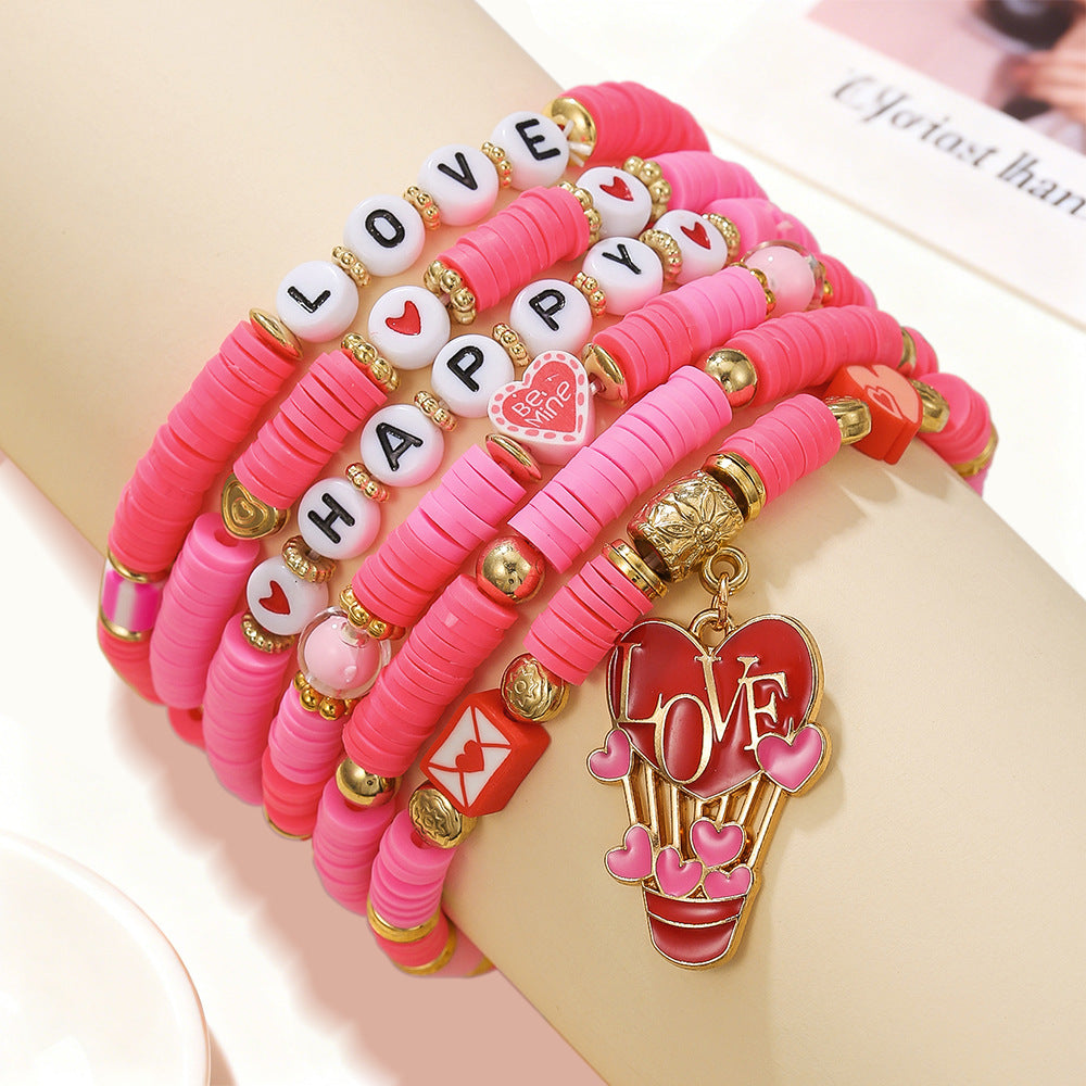 Wholesale Valentine' s Day Love Bouquet Lip Pendant Bracelet