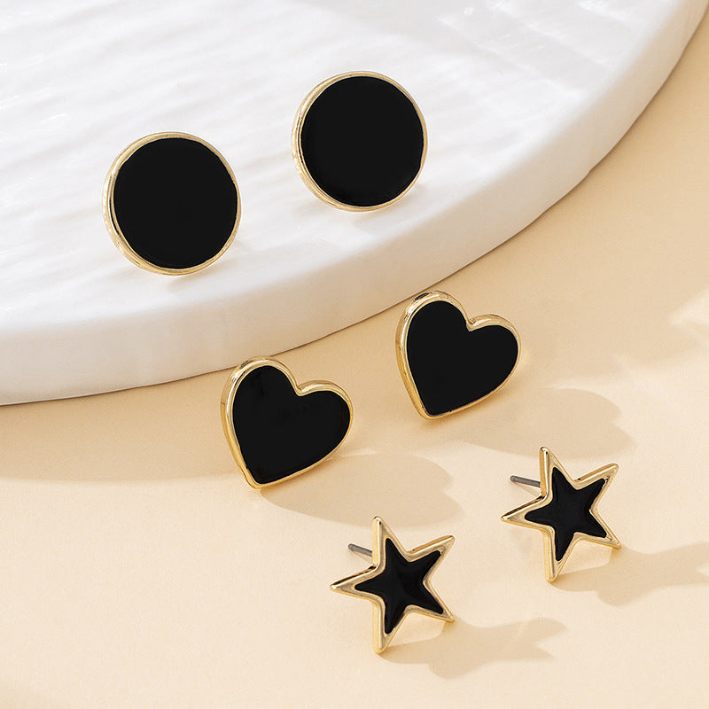 Wholesale Stylish Black Geometric Heart Earrings Alloy Electroplated Jewelry Accessory