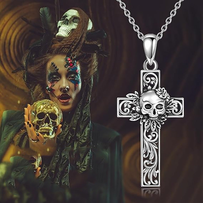 Wholesale  Skull Head Hollow Cross Necklace
