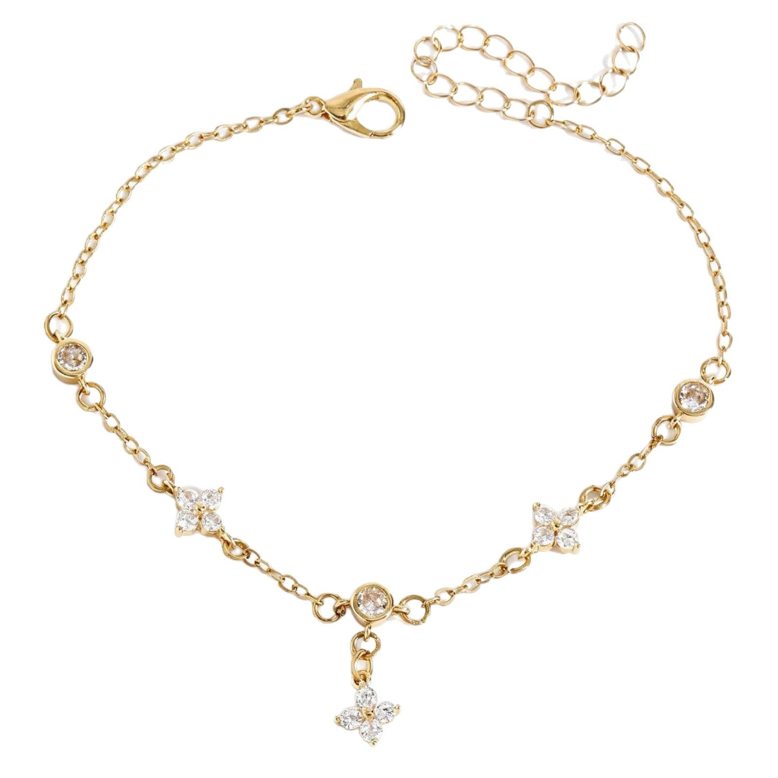 Wholesale Four Leaf Clover Star Anklet For Women Copper Flower Rhinestone Pendant Anklet Chic Boutique Jewelry Accessory