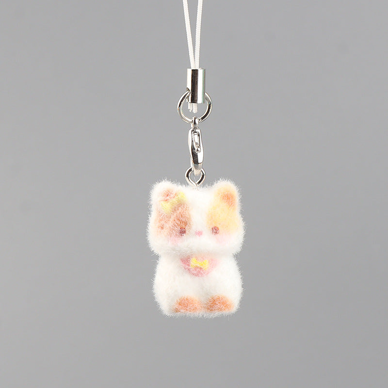 Wholesale  Cartoon Cute Flocked Stereo Resin Cat Keychain