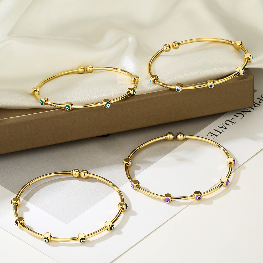 Wholesale Copper Plated Real Gold Demon Eye Open Adjustable Bracelet