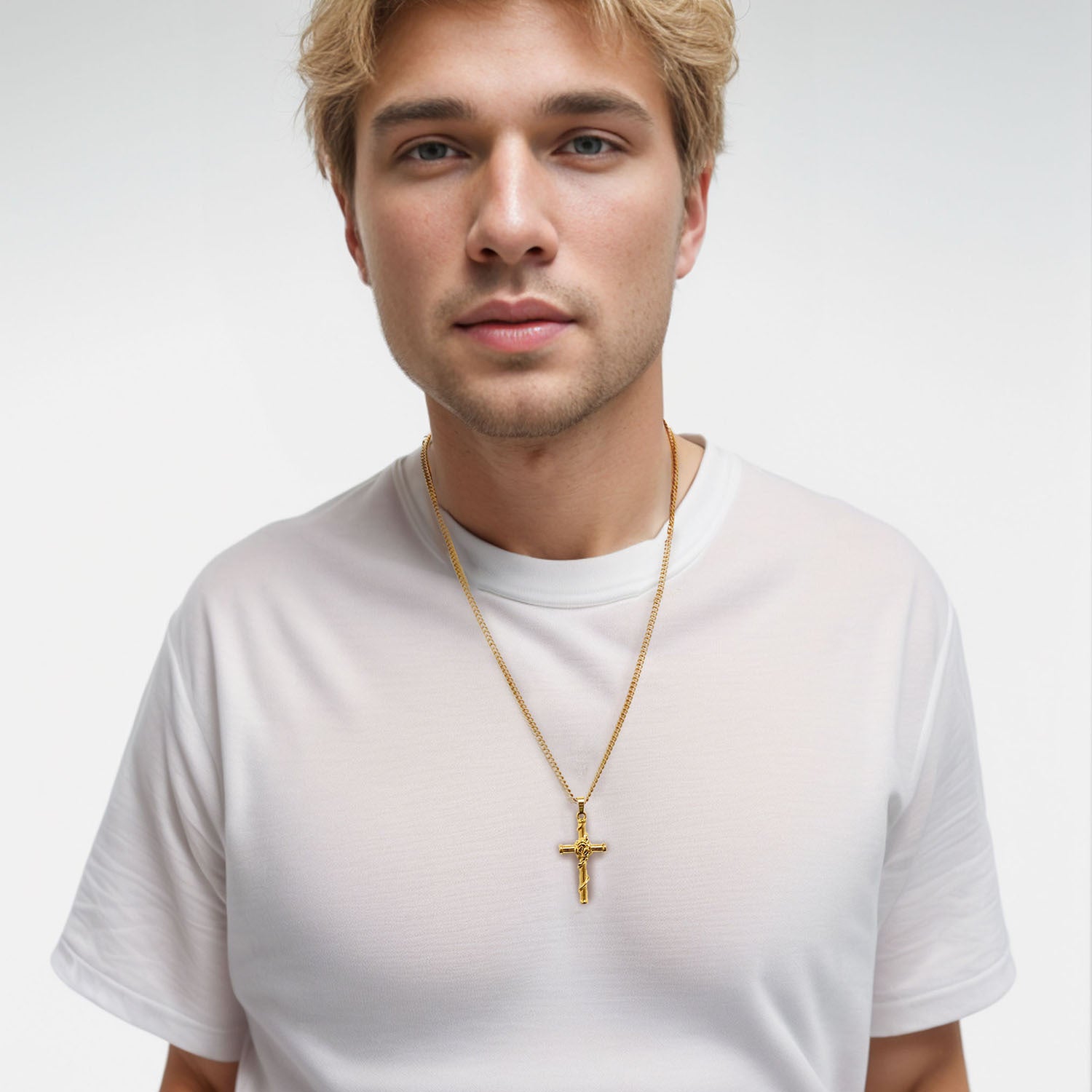 Wholesale Vintage Men's Rose Large Cross Copper Stainless Steel Necklace