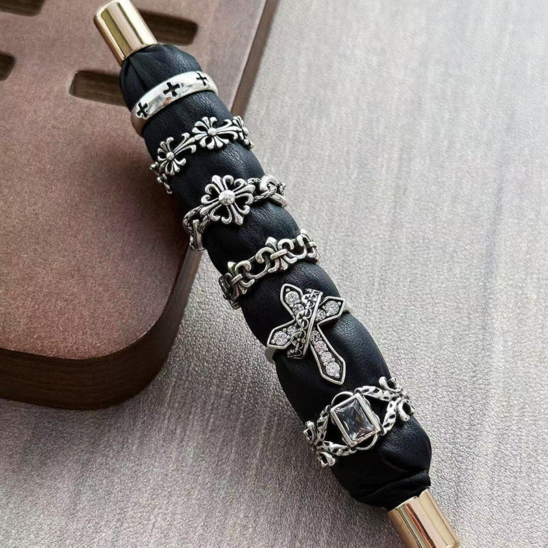 Wholesale Vintage Distressed Cross Ring Copper Zircon Stackable Fashion Accessory