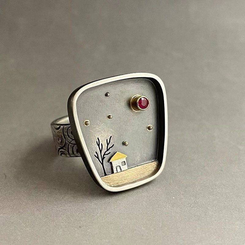 Wholesale House Tree Inlaid Rhinestone Ring