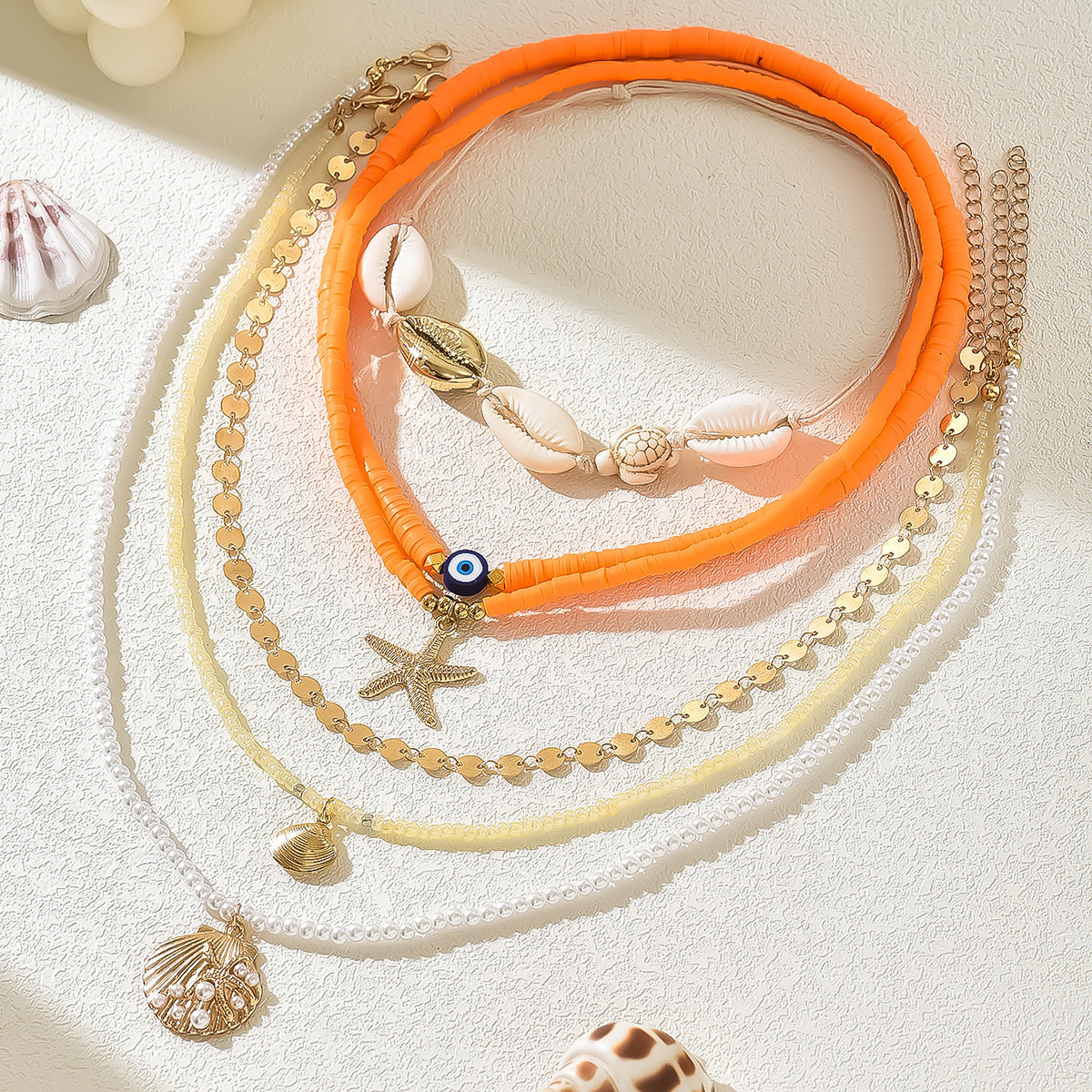 Wholesale Stacked Shell Necklace Irregular Colored Soft Clay Pearl Starfish Clavicle Necklace