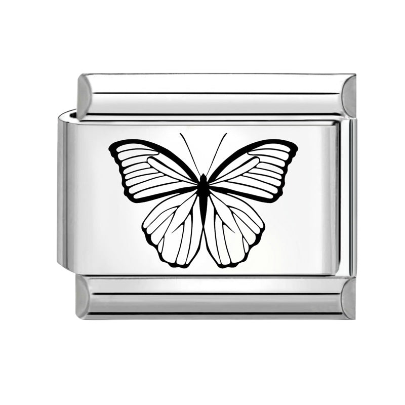 Wholesale Italian Charm Bracelet 9mm DIY Splicing Black and White Lettering Butterfly Titanium Steel Composable Bracelet