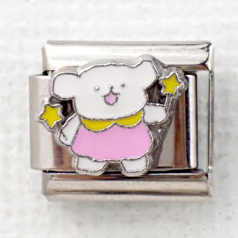 Wholesale 5pcs/pack Cartoon Italian Charms Single Section Creative Stainless Steel Composable Bracelet