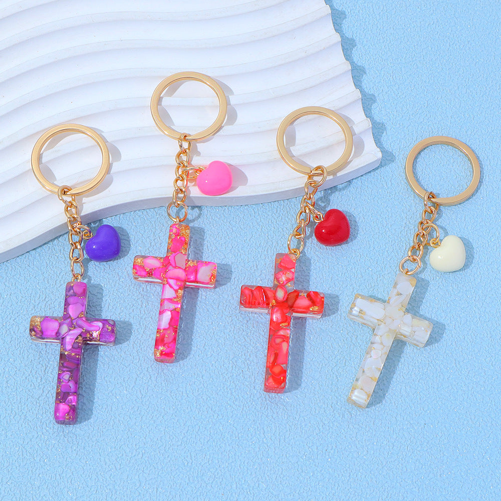 Wholesale Trendy Resin Cross Keychain with Glitter Filled Pendant,  Fashion Accessory for Girls