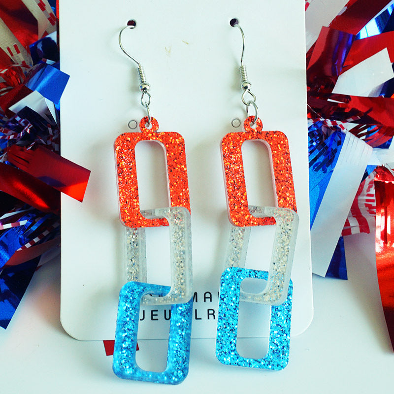 Wholesale 2 Pairs/pack American Independence Day Rotating Mirror Heart-shaped Five-pointed Star Acrylic Earrings ACC-ES-HY047