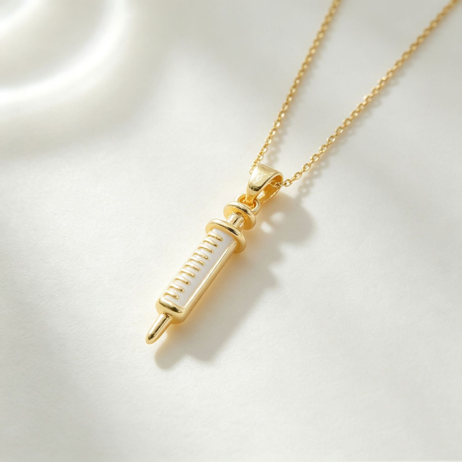 Wholesale 18K Gold Plated Copper Nurse Pendant Necklace,  Syringe and Nurse Cap Design,  Fashion Accessory for Women