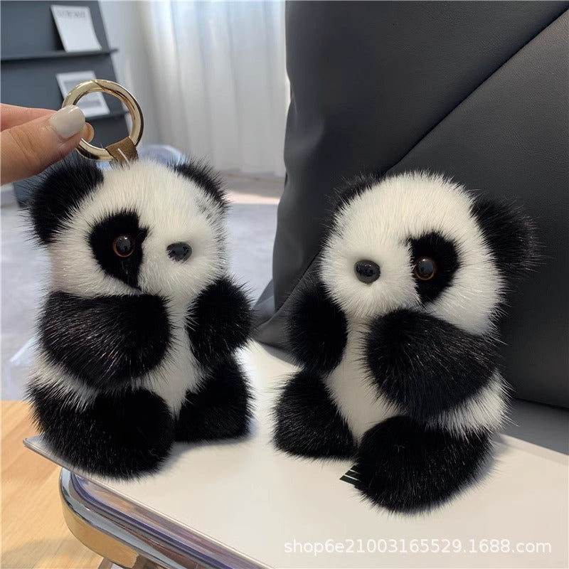 Wholesale Cute Mink Hair Panda Doll Pendant Keychain