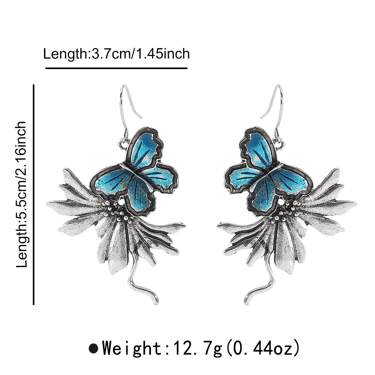 Wholesale Fashionable New Antique Silver Butterfly Oil Drop Earrings Creative Retro Ethnic Style High-End Elegant Earrings