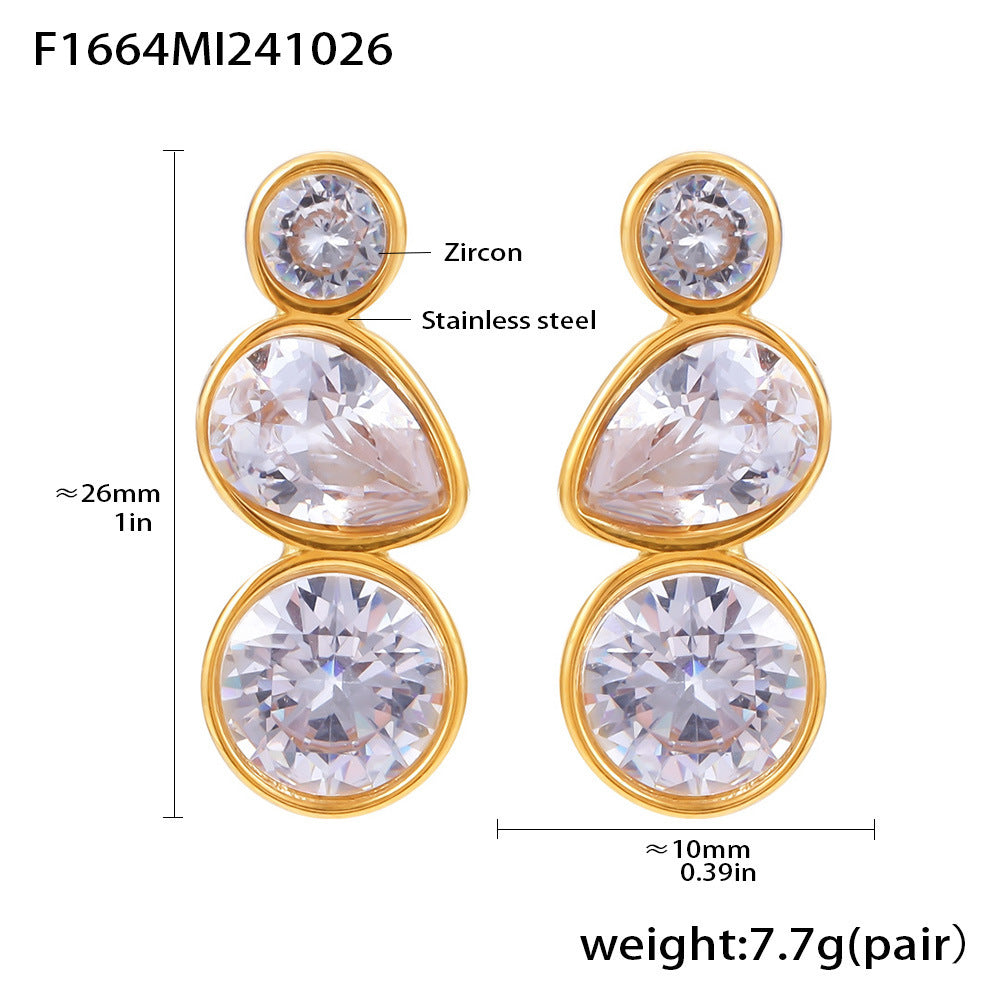 Wholesale Stainless Steel  Geometric Water Drop Inlaid Zircon Earrings