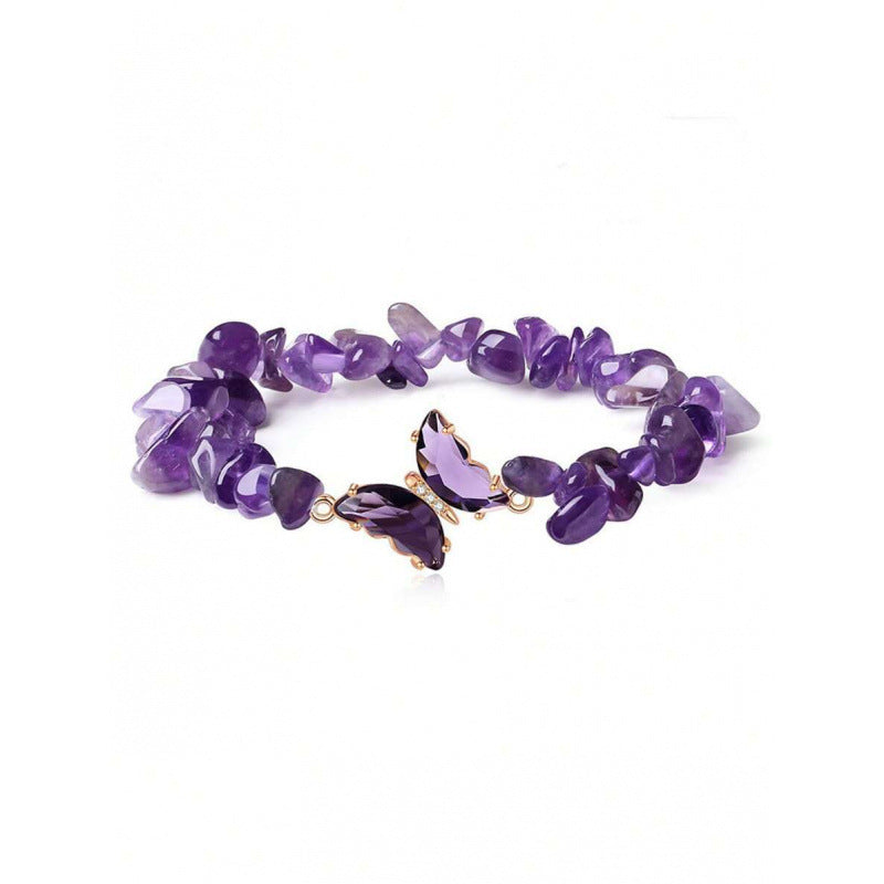 Wholesale Butterfly Design Natural Stone Bracelet Set - Amethyst Handmade Beads Jewelry Accessory