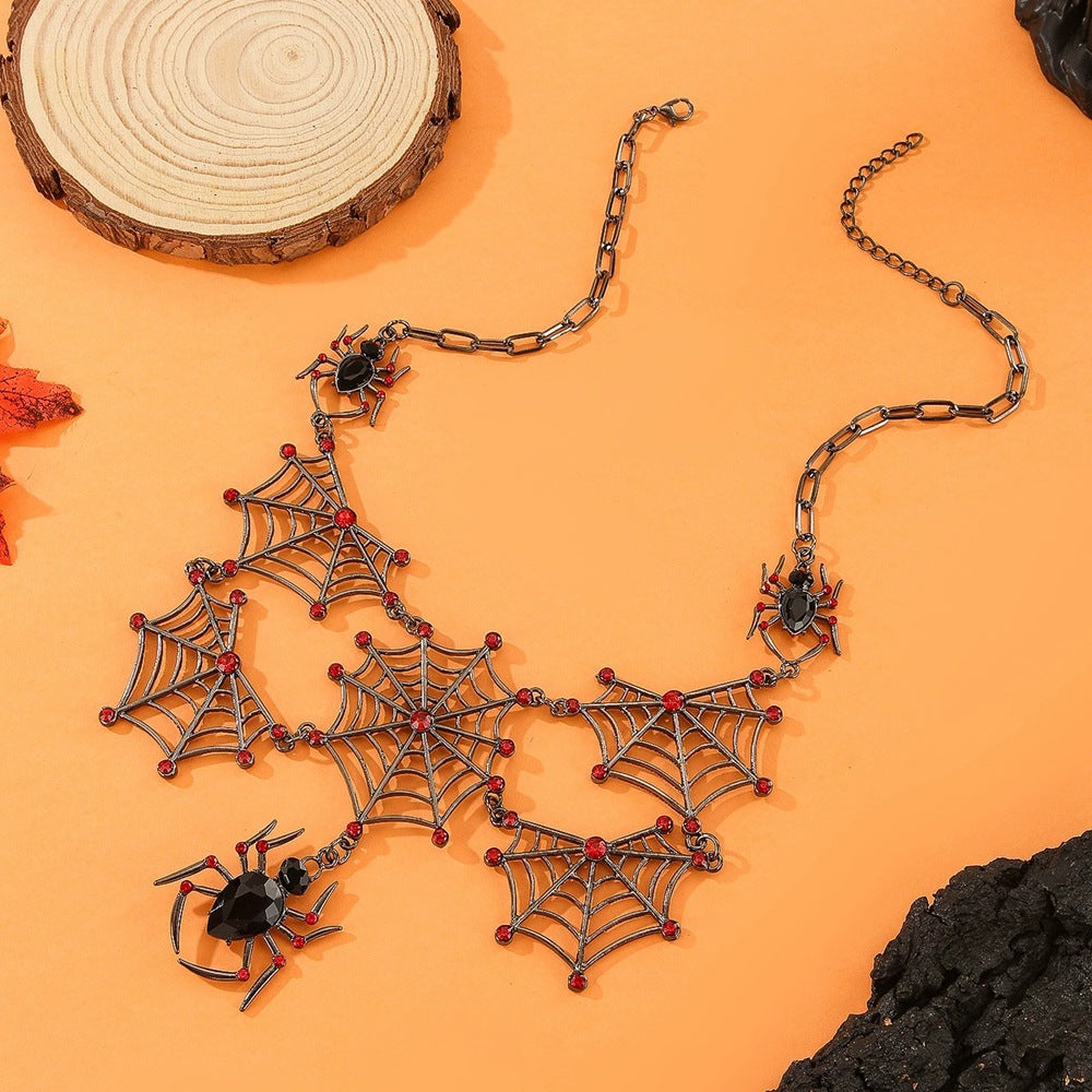Wholesale   Web Rhinestone Alloy Necklace Dark Punk Party Jewelry Accessory for Women Resale