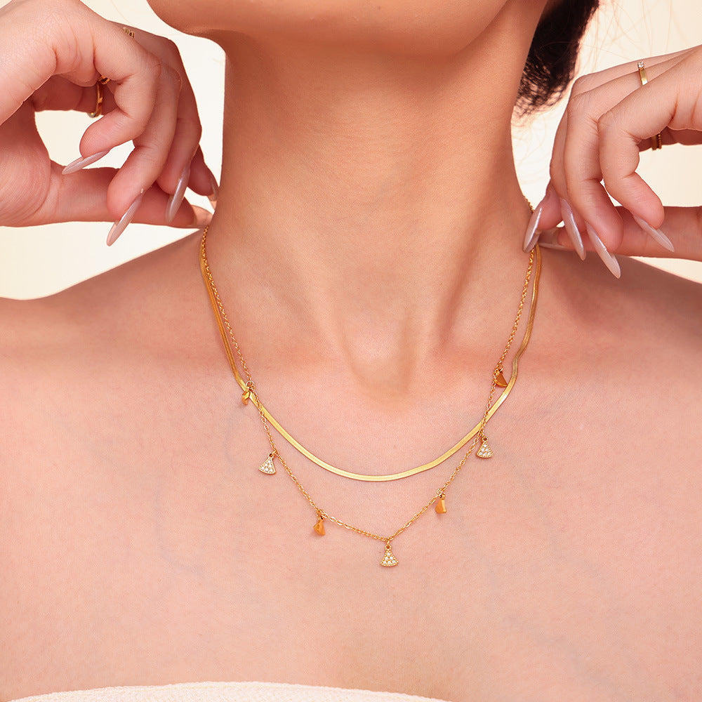 Wholesale Titanium Steel Geometric Small Fan Inlaid with Zircon Multi-Accessory Set Bracelet Necklace